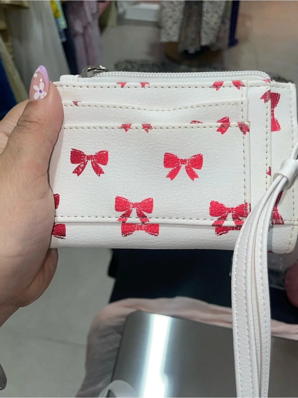 White Mini Backpack and wallet  with Red Bow Print
